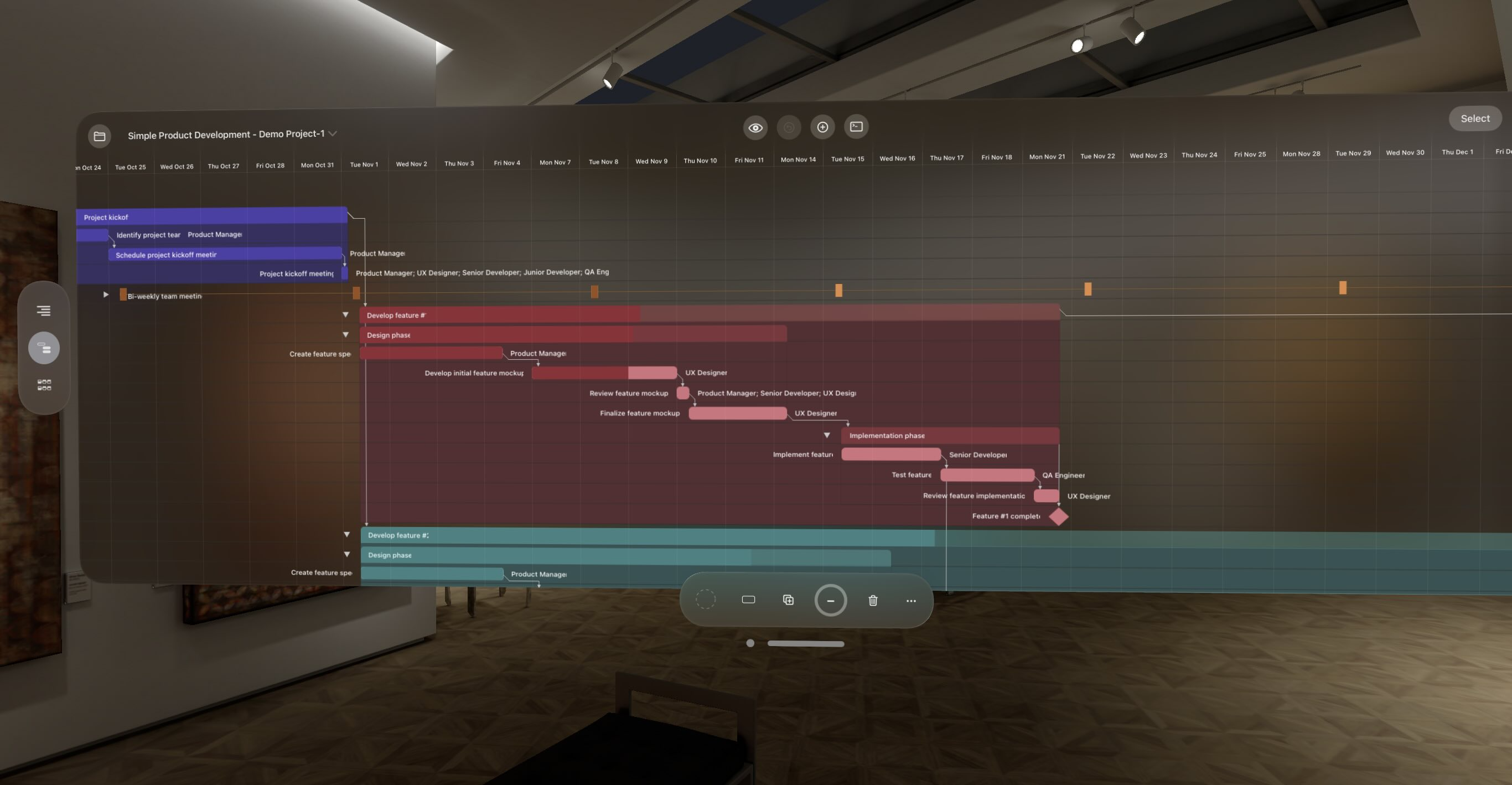 A screenshot of OmniPlan 4 on Apple Vision Pro